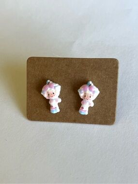 2/$15- Strawberry Shortcake Stud Earrings - pink and white
